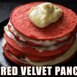 Keto Red Velvet Pancakes | A stacked Keto Red Velvet Cake made with PANCAKES!!!!